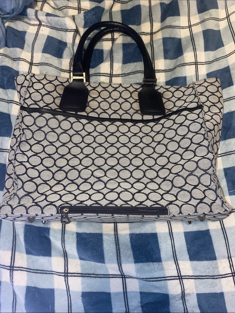 Nine West Black and Grey Circle-Pattern Tote with Black Handles